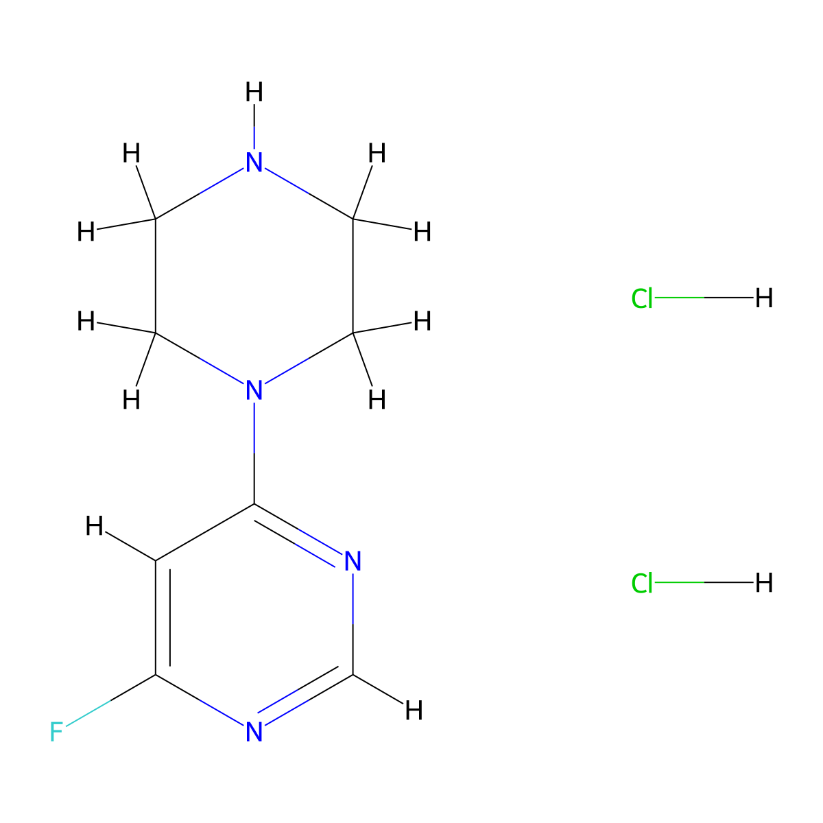 4-Fluoro-6-(piperazin-1-yl)pyrimidine dihydrochloride molecular structure, CAS 1864058-53-6