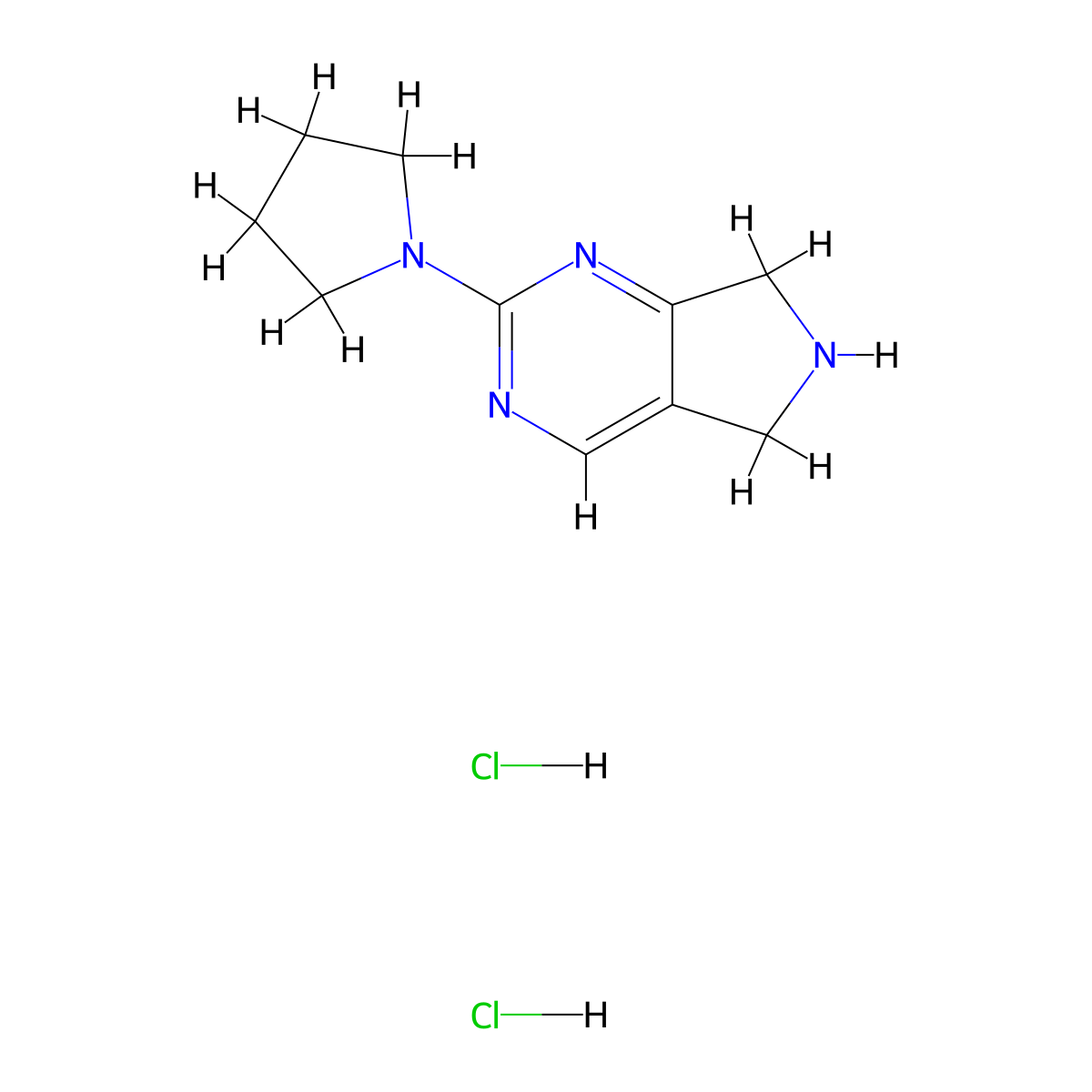 2-(pyrrolidin-1-yl)-6,7-dihydro-5H-pyrrolo[3,4-d]pyrimidine dihydrochloride molecular structure, CAS 1864058-89-8