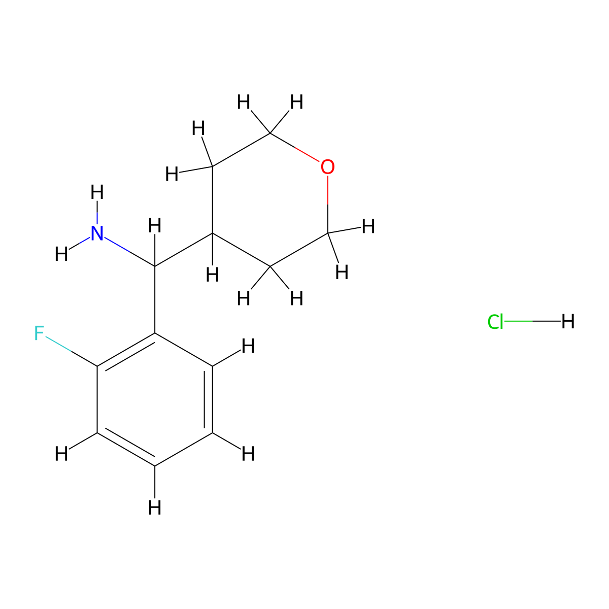 (2-fluorophenyl)(tetrahydro-2H-pyran-4-yl)methanamine hydrochloride molecular structure, CAS 1864059-14-2