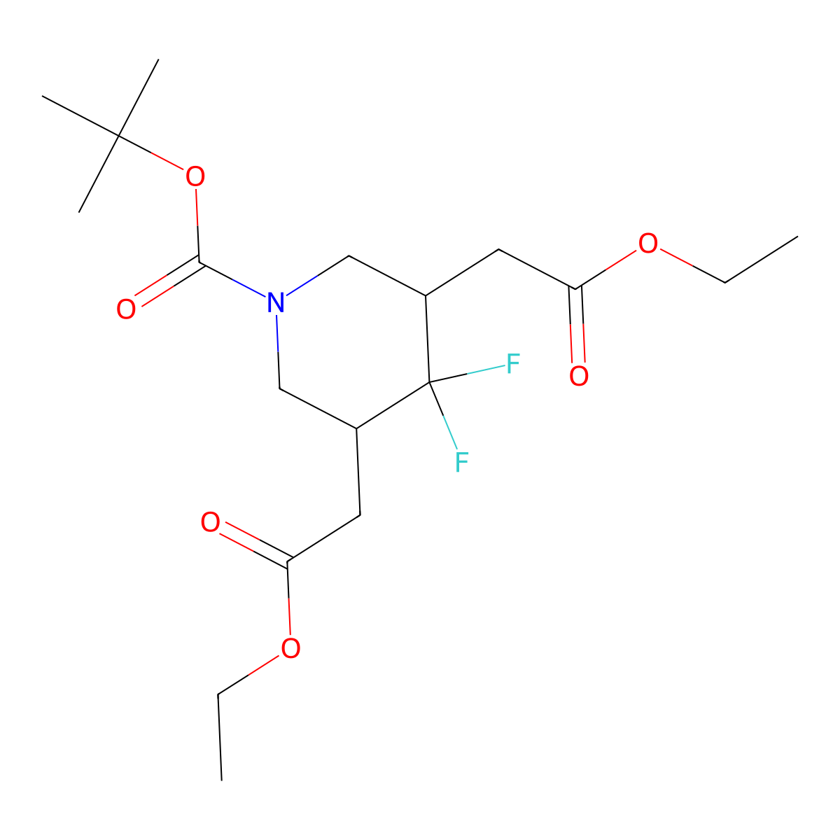 Diethyl 2,2'-(1-(tert-butoxycarbonyl)-4,4-difluoropiperidine-3,5-diyl)diacetate molecular structure, CAS 1864059-46-0