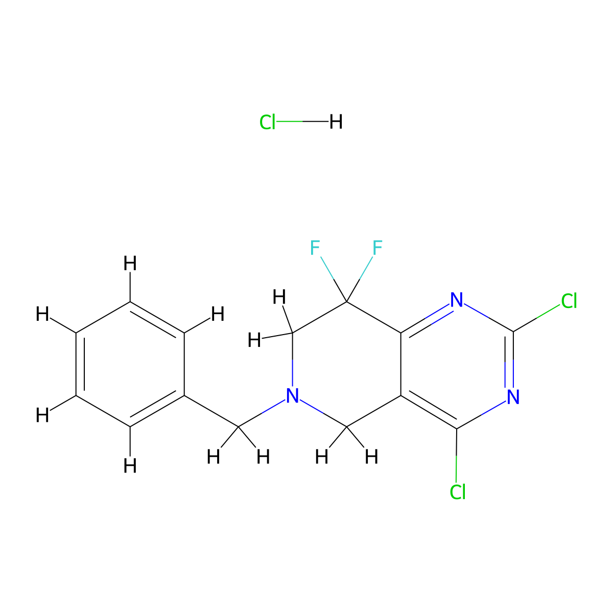 6-benzyl-2,4-dichloro-8,8-difluoro-5,6,7,8-tetrahydropyrido[4,3-d]pyrimidine HYDROCHLORIDE molecular structure, CAS 1864059-82-4