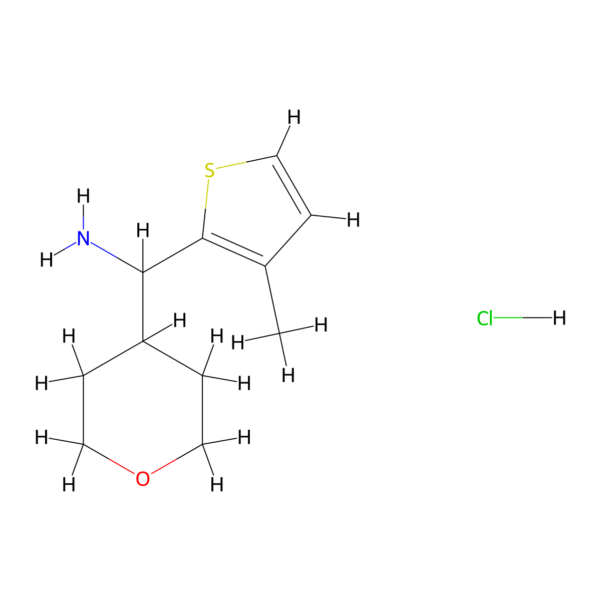 (3-methylthiophen-2-yl)(tetrahydro-2H-pyran-4-yl)methanamine hydrochloride molecular structure, CAS 1864060-12-7