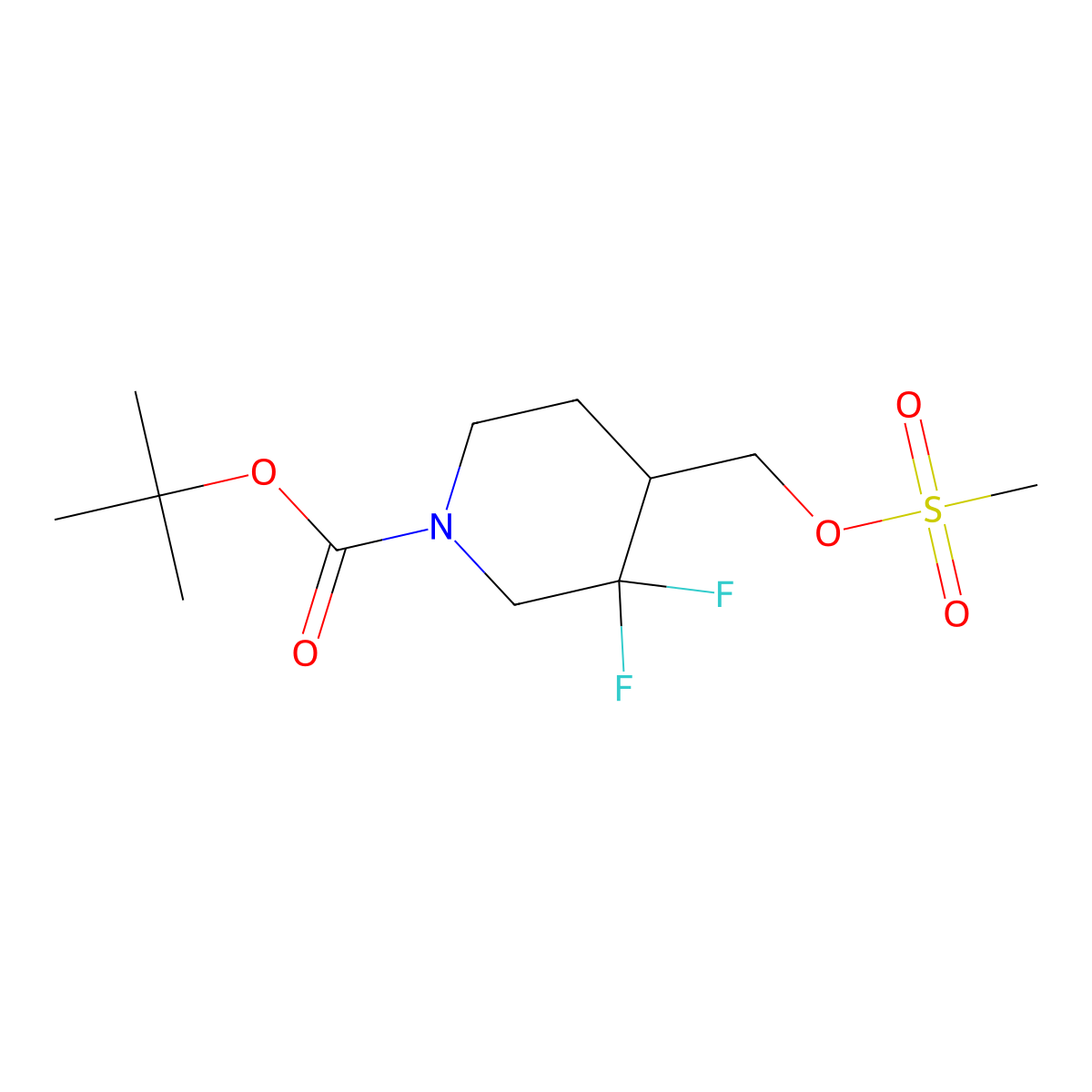 Tert-butyl 3,3-difluoro-4-((methylsulfonyloxy)methyl)piperidine-1-carboxylate molecular structure, CAS 1864060-27-4