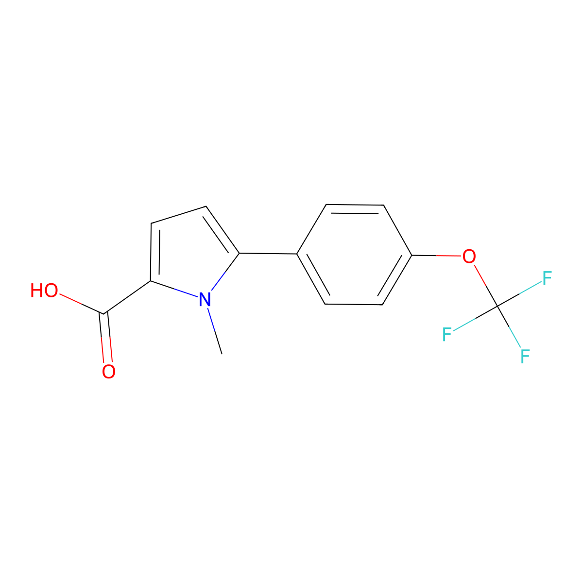 1-Methyl-5-(4-(trifluoromethoxy)phenyl)-1H-pyrrole-2-carboxylic acid molecular structure, CAS 1864060-29-6