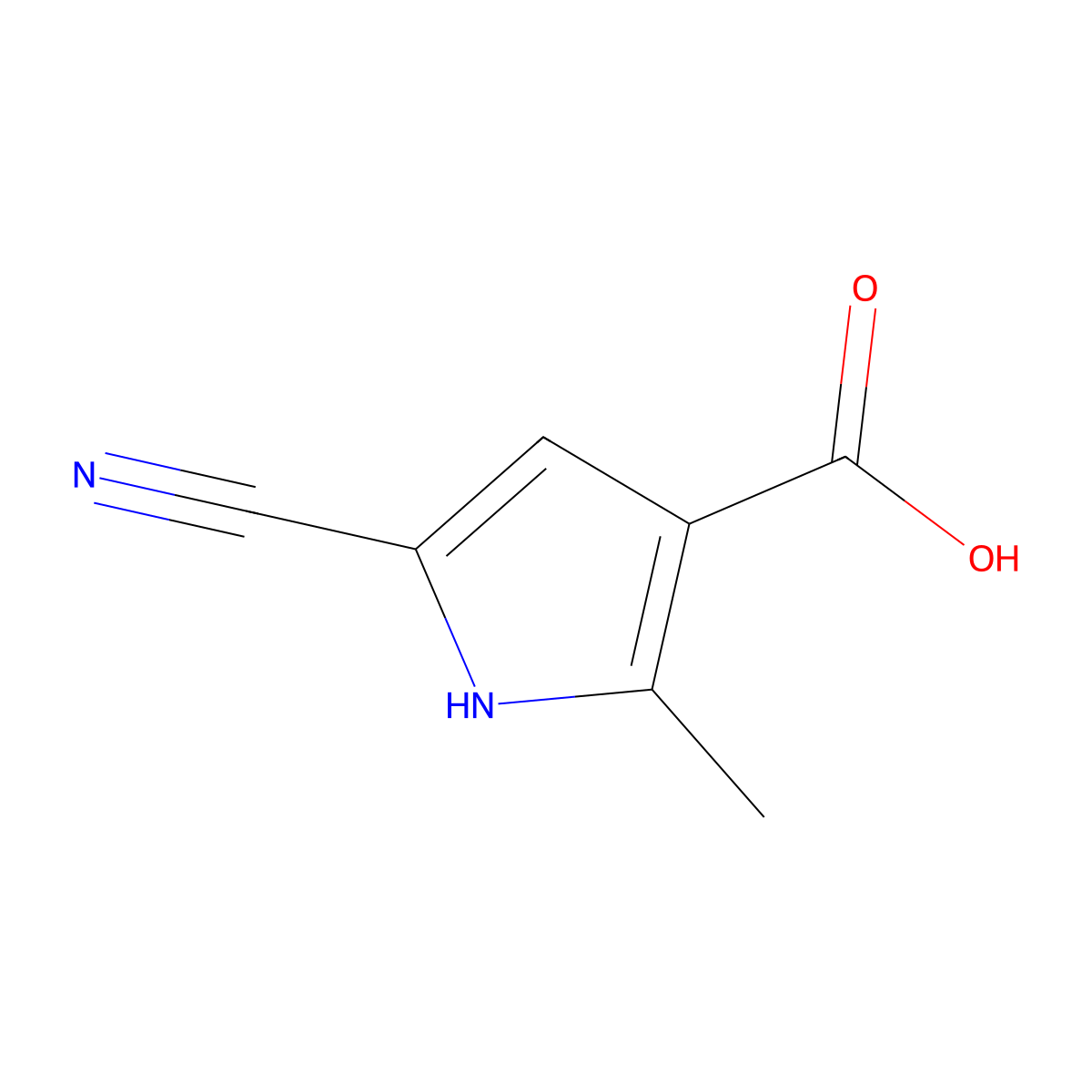 5-cyano-2-methyl-1H-pyrrole-3-carboxylic acid molecular structure, CAS 1864060-99-0