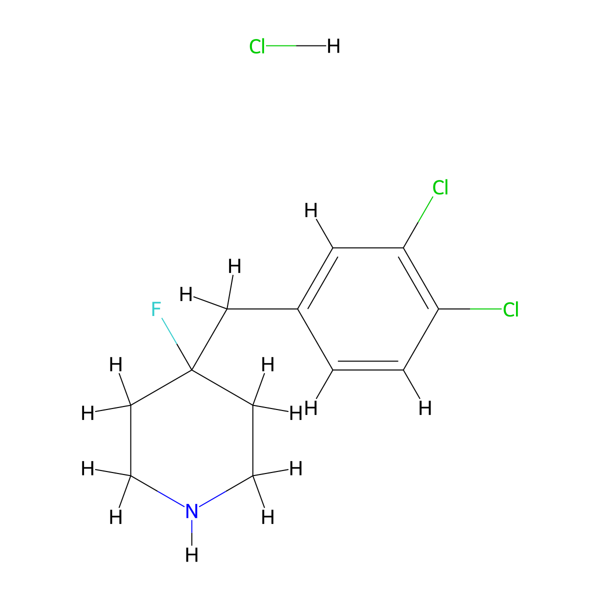 4-[(3,4-Dichlorophenyl)methyl]-4-fluoropiperidine hydrochloride molecular structure, CAS 1864061-22-2