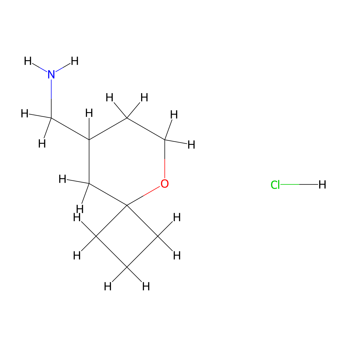 5-Oxaspiro(3.5)nonan-8-ylmethanamine hydrochloride molecular structure, CAS 1864061-28-8