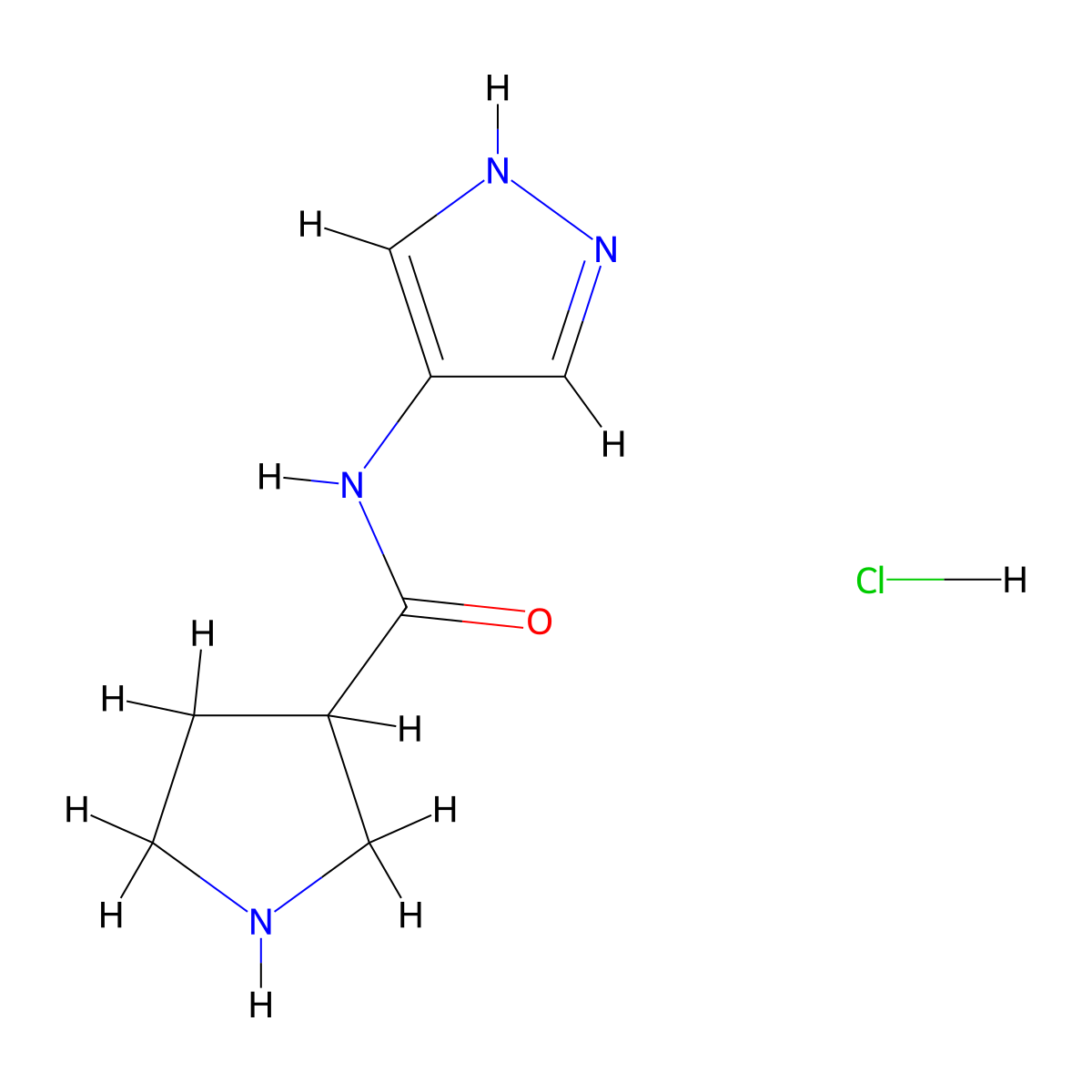 N-(1H-pyrazol-4-yl)pyrrolidine-3-carboxamide hydrochloride molecular structure, CAS 1864061-36-8