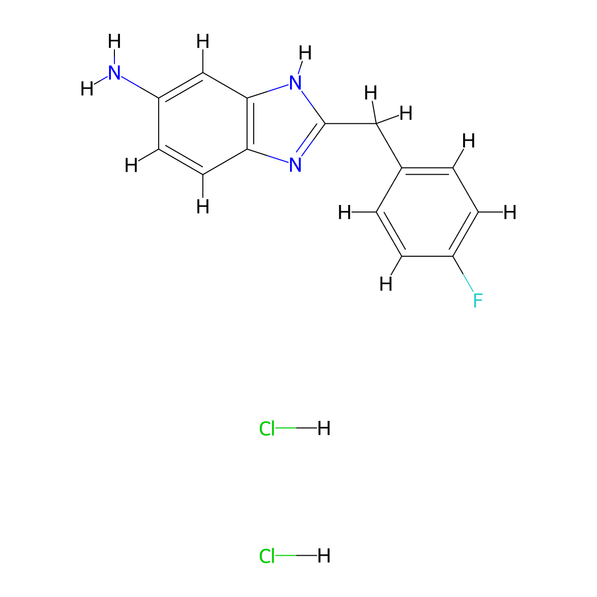 2-[(4-fluorophenyl)methyl]-1H-1,3-benzodiazol-5-amine dihydrochloride molecular structure, CAS 1864061-46-0