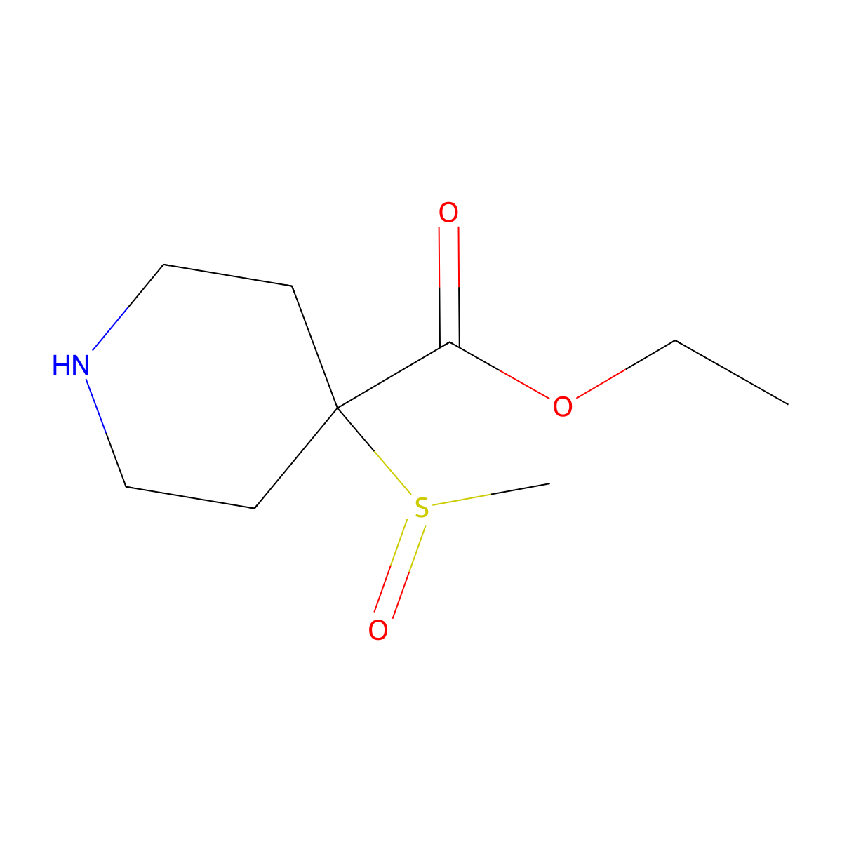 Ethyl 4-methanesulfinylpiperidine-4-carboxylate molecular structure, CAS 1864061-62-0
