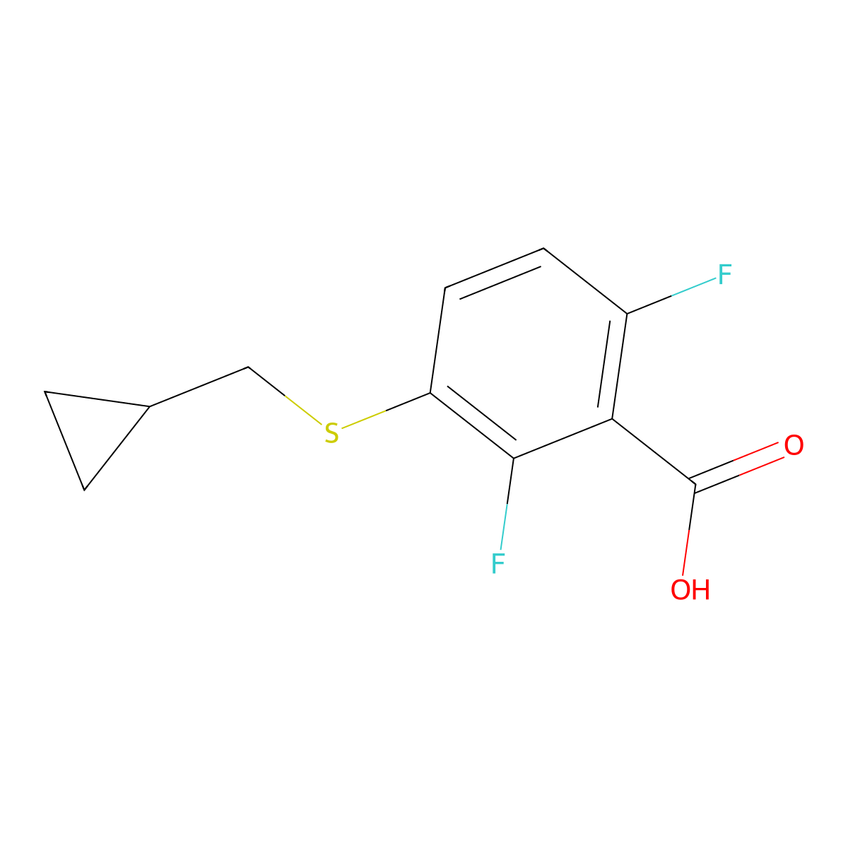 3-[(Cyclopropylmethyl)sulfanyl]-2,6-difluorobenzoic acid molecular structure, CAS 1864061-65-3