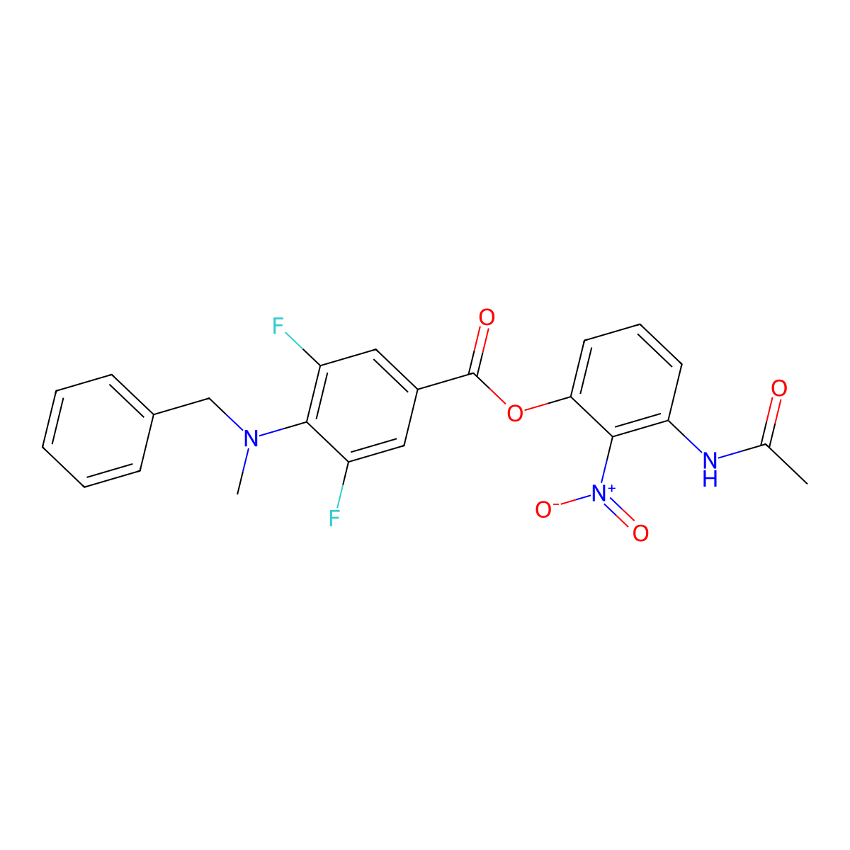 3-Acetamido-2-nitrophenyl 4-(benzyl(methyl)amino)-3,5-difluorobenzoate molecular structure, CAS 1864061-72-2