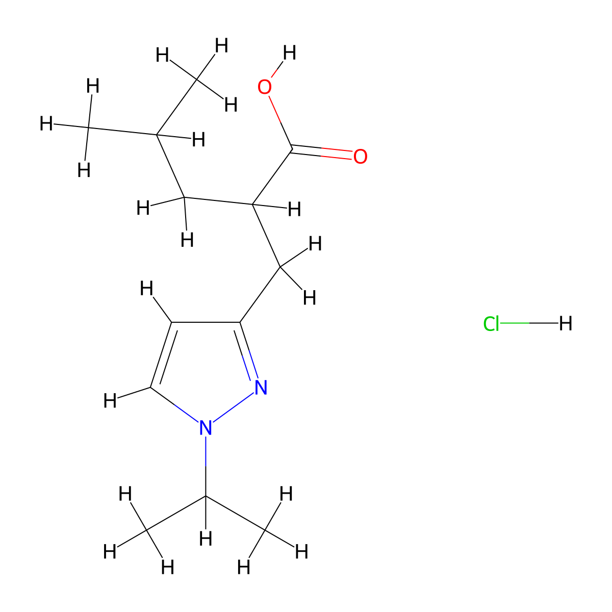 4-methyl-2-{[1-(propan-2-yl)-1H-pyrazol-3-yl]methyl}pentanoic acid hydrochloride molecular structure, CAS 1864062-03-2