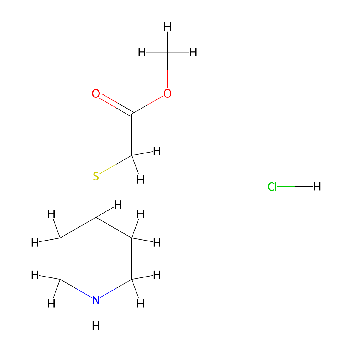 Methyl 2-(piperidin-4-ylsulfanyl)acetate hydrochloride molecular structure, CAS 1864062-34-9