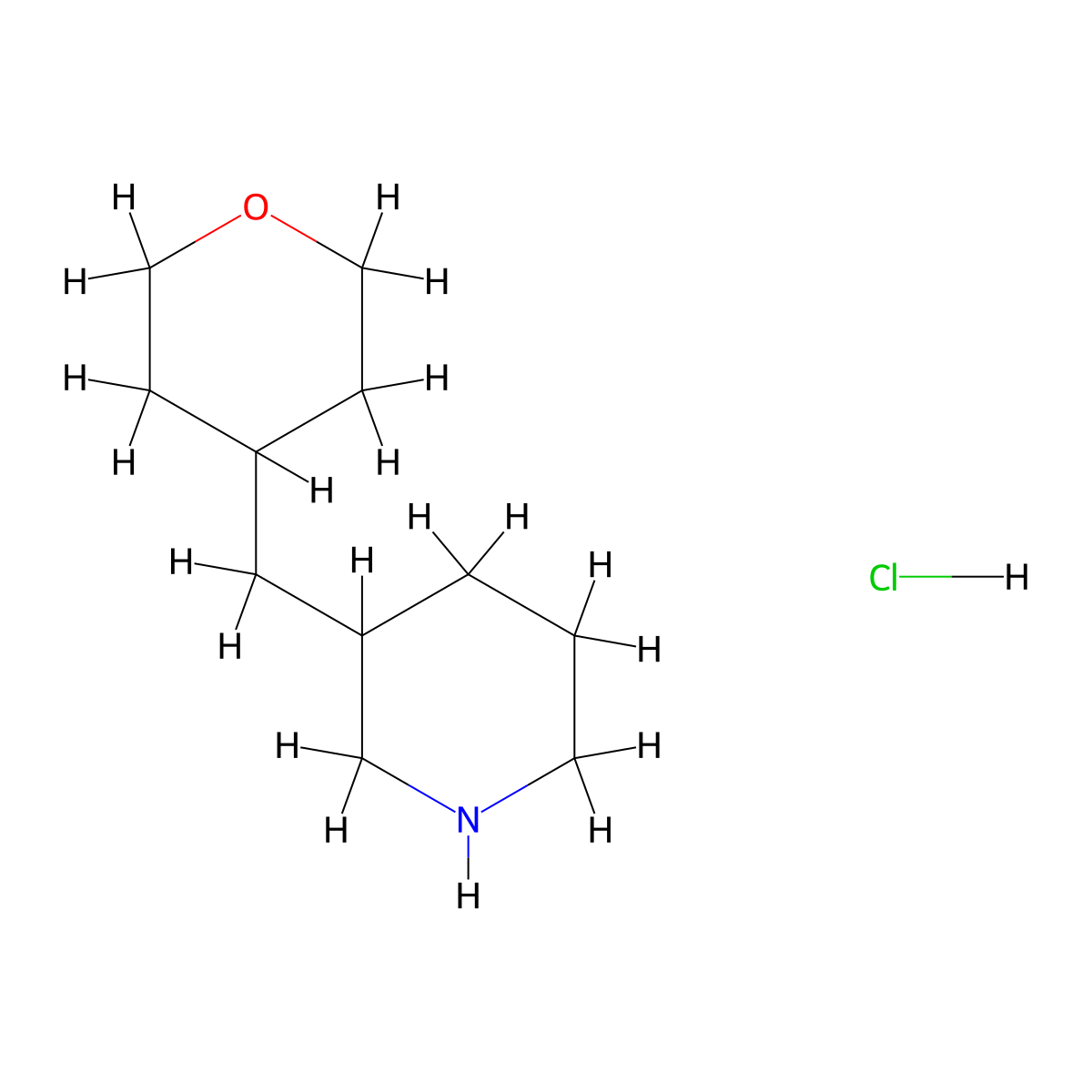 3-((tetrahydro-2H-pyran-4-yl)methyl)piperidine hydrochloride molecular structure, CAS 1864062-48-5