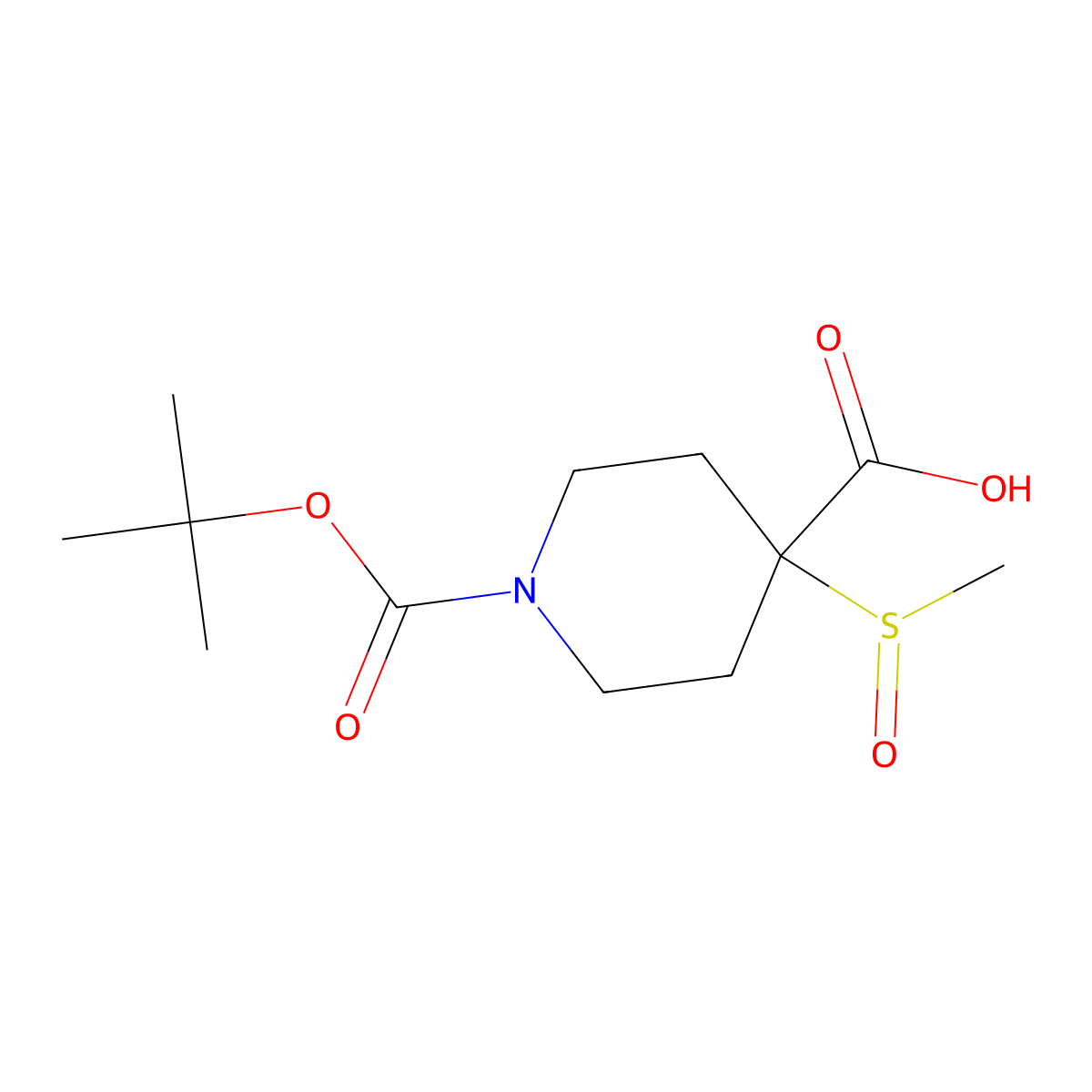 1-((Tert-butoxy)carbonyl)-4-methanesulfinylpiperidine-4-carboxylic acid molecular structure, CAS 1864062-98-5