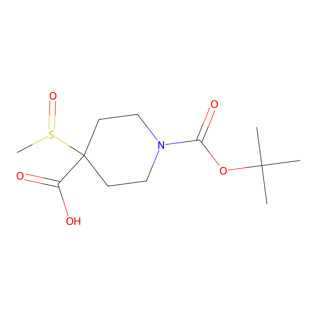 1-((Tert-butoxy)carbonyl)-4-methanesulfinylpiperidine-4-carboxylic acid molecular structure, CAS 1864062-98-5