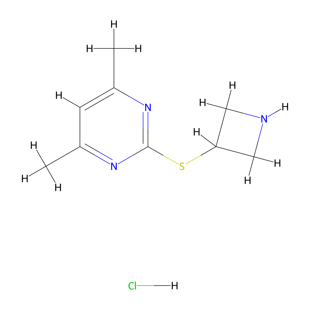 2-(Azetidin-3-ylsulfanyl)-4,6-dimethylpyrimidine hydrochloride molecular structure, CAS 1864063-02-4