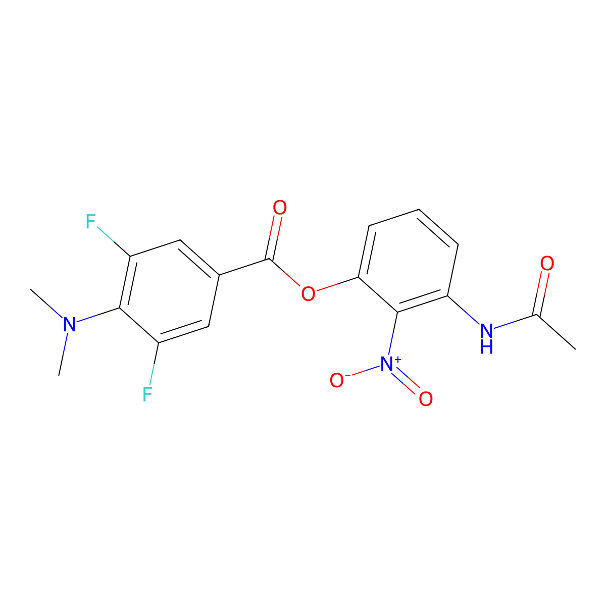 3-Acetamido-2-nitrophenyl 4-(dimethylamino)-3,5-difluorobenzoate molecular structure, CAS 1864063-33-1
