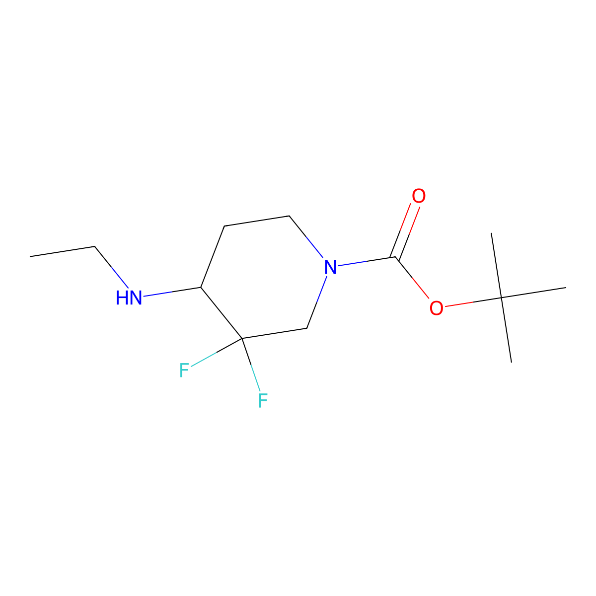 Tert-butyl 4-(ethylamino)-3,3-difluoropiperidine-1-carboxylate molecular structure, CAS 1864063-76-2