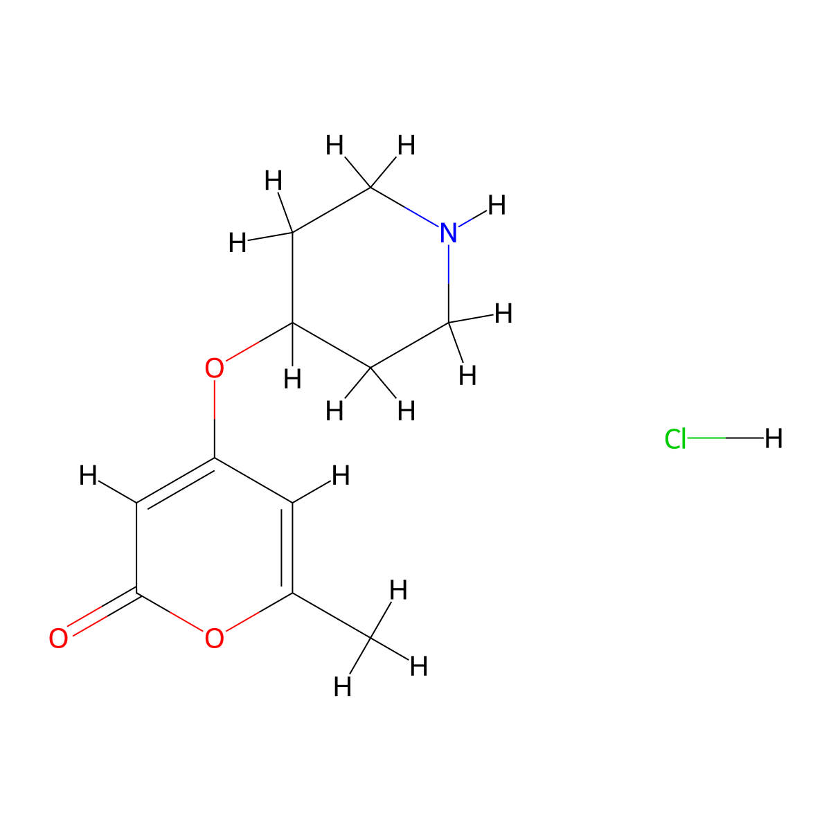 6-methyl-4-(piperidin-4-yloxy)-2H-pyran-2-one hydrochloride molecular structure, CAS 1864063-91-1