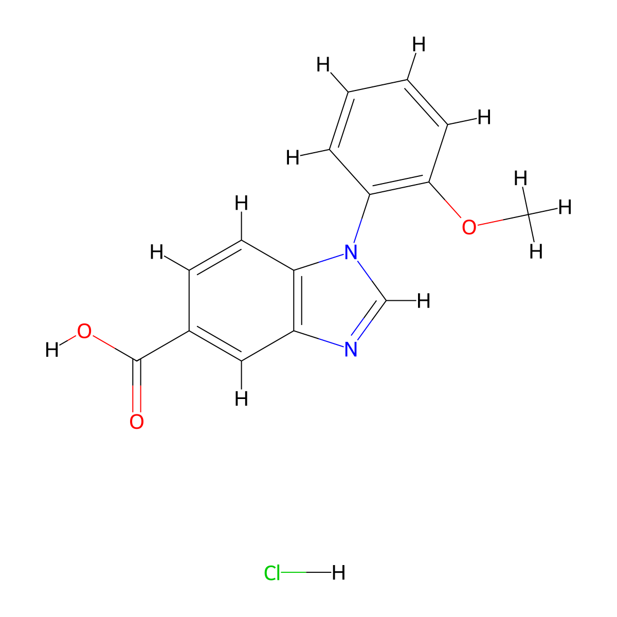 1-(2-methoxyphenyl)-1H-1,3-benzodiazole-5-carboxylic acid hydrochloride molecular structure, CAS 1864063-92-2