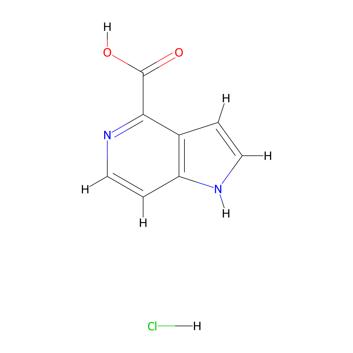 1H-pyrrolo(3,2-c)pyridine-4-carboxylic acid hydrochloride molecular structure, CAS 1864063-95-5