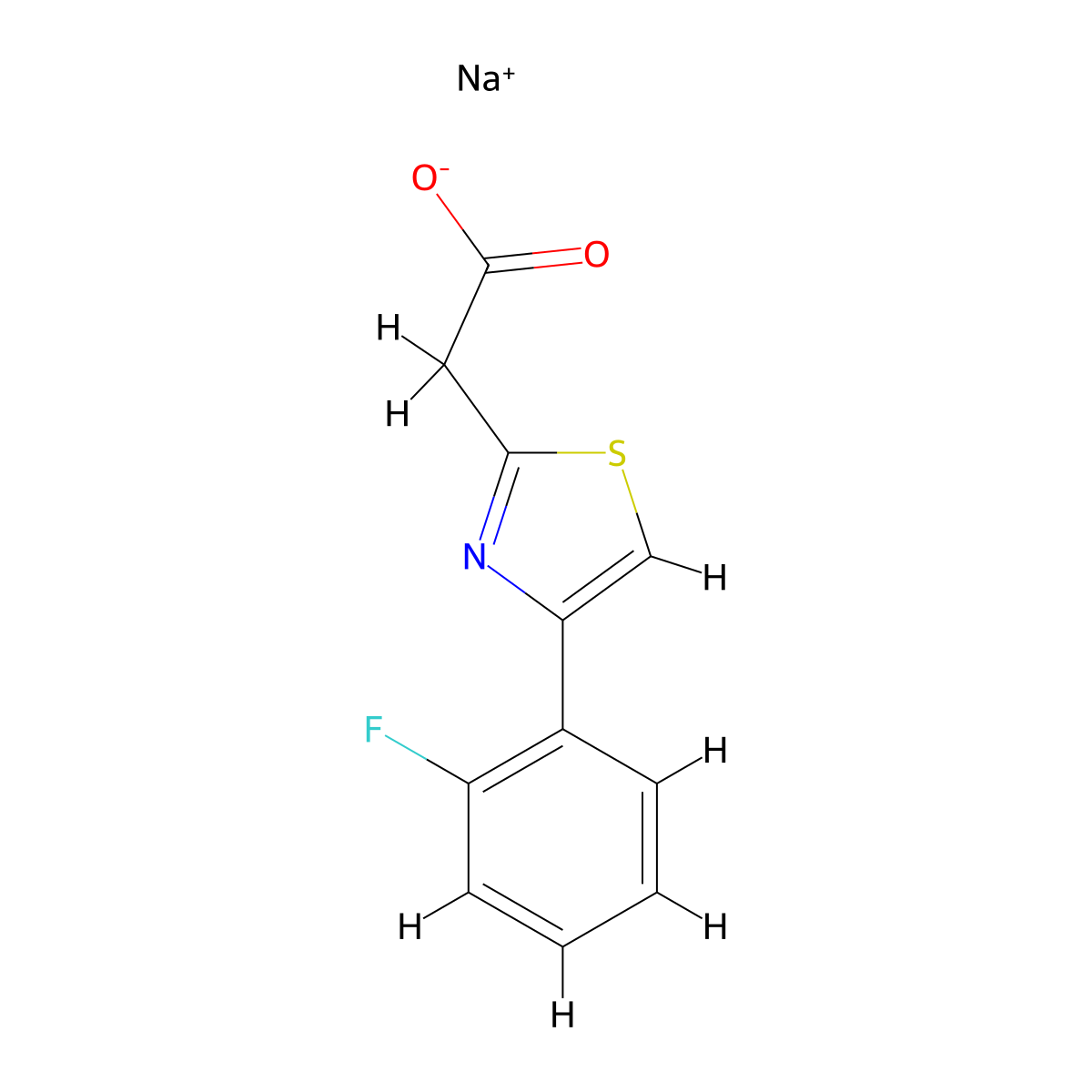 Sodium 2-(4-(2-fluorophenyl)-1,3-thiazol-2-yl)acetate molecular structure, CAS 1864064-08-3