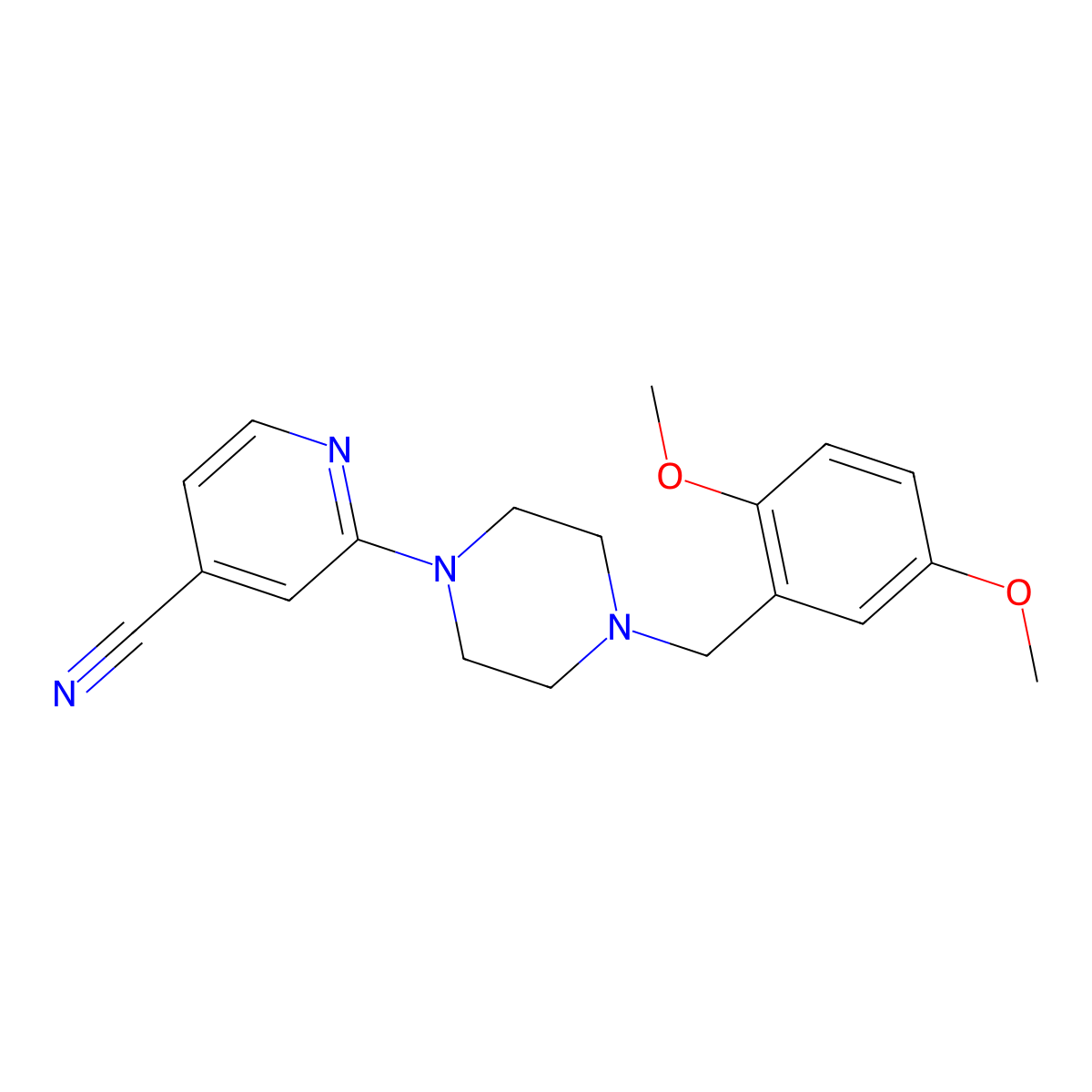 2-{4-[(2,5-Dimethoxyphenyl)methyl]piperazin-1-yl}pyridine-4-carbonitrile molecular structure, CAS 1864064-37-8