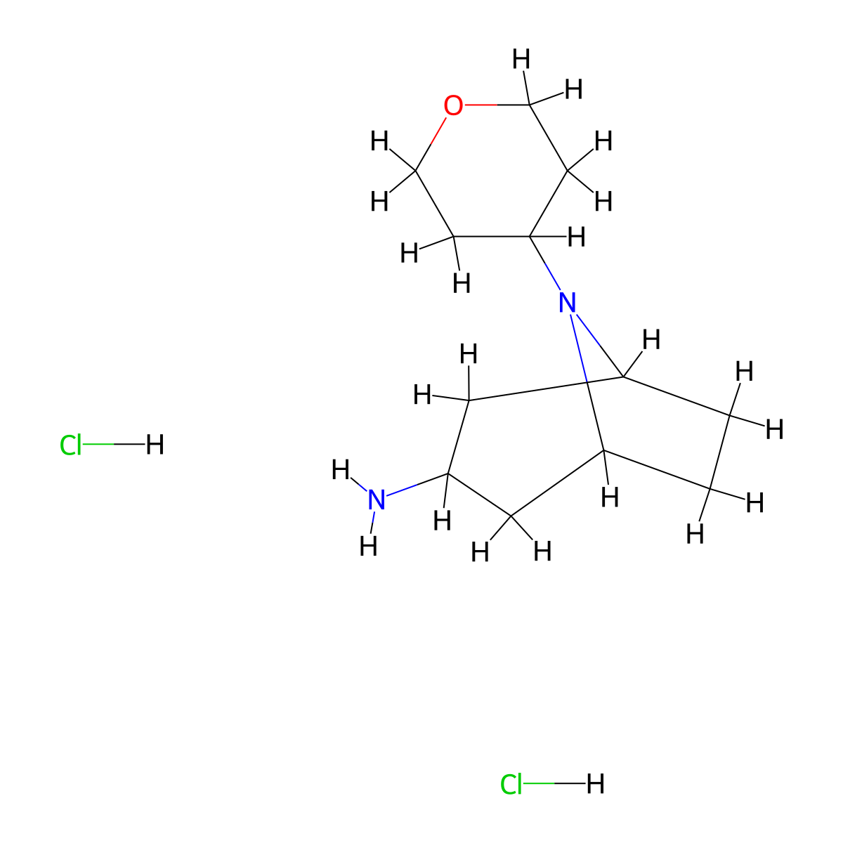 8-(tetrahydro-2H-pyran-4-yl)-8-azabicyclo[3.2.1]octan-3-amine dihydrochloride molecular structure, CAS 1864064-50-5