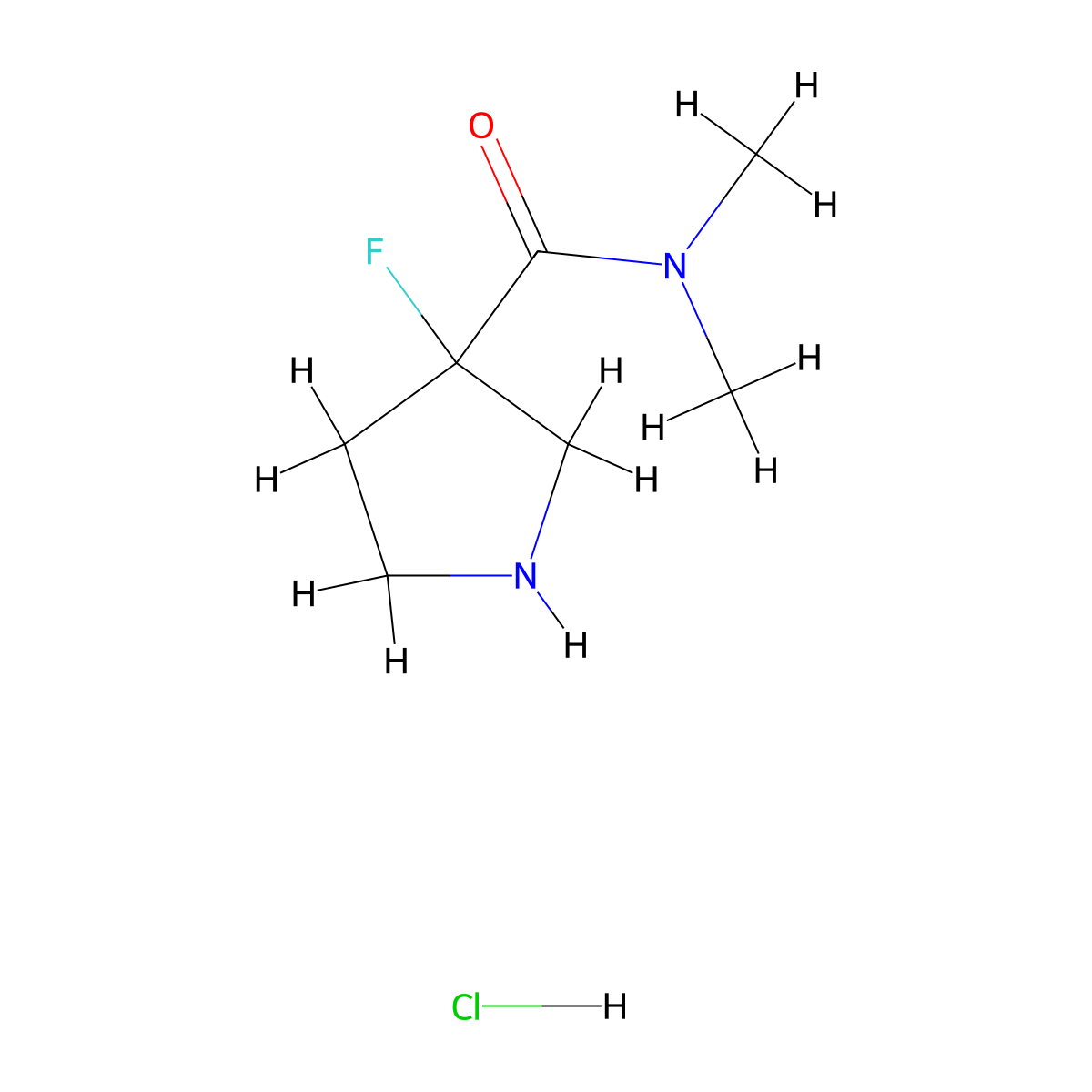 3-fluoro-N,N-dimethylpyrrolidine-3-carboxamide hydrochloride molecular structure, CAS 1864070-77-8