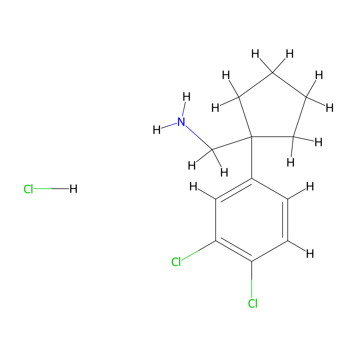 [1-(3,4-dichlorophenyl)cyclopentyl]methanamine, HCl molecular structure, CAS 1864072-56-9