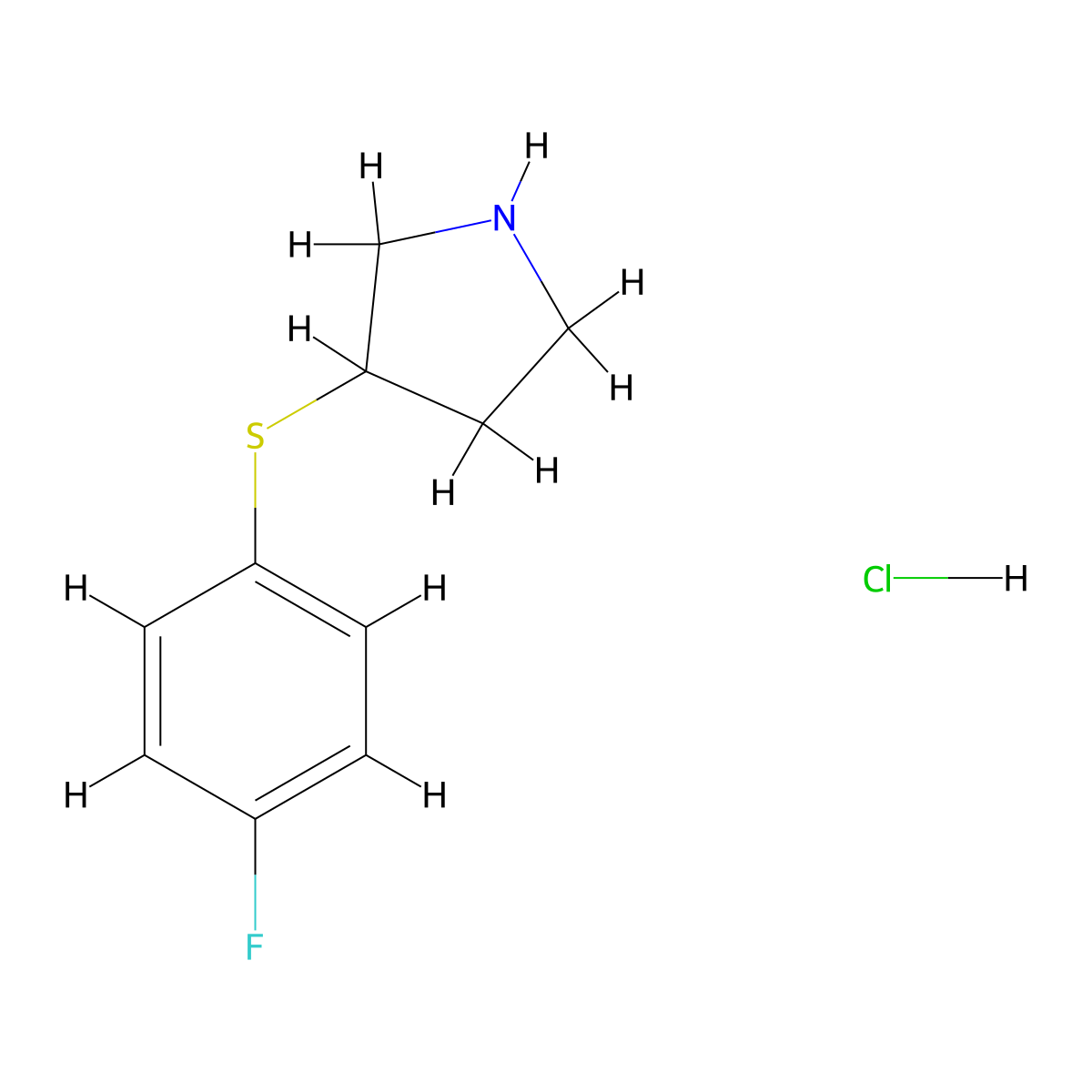3-[(4-Fluorophenyl)sulfanyl]pyrrolidine hydrochloride molecular structure, CAS 1864072-84-3