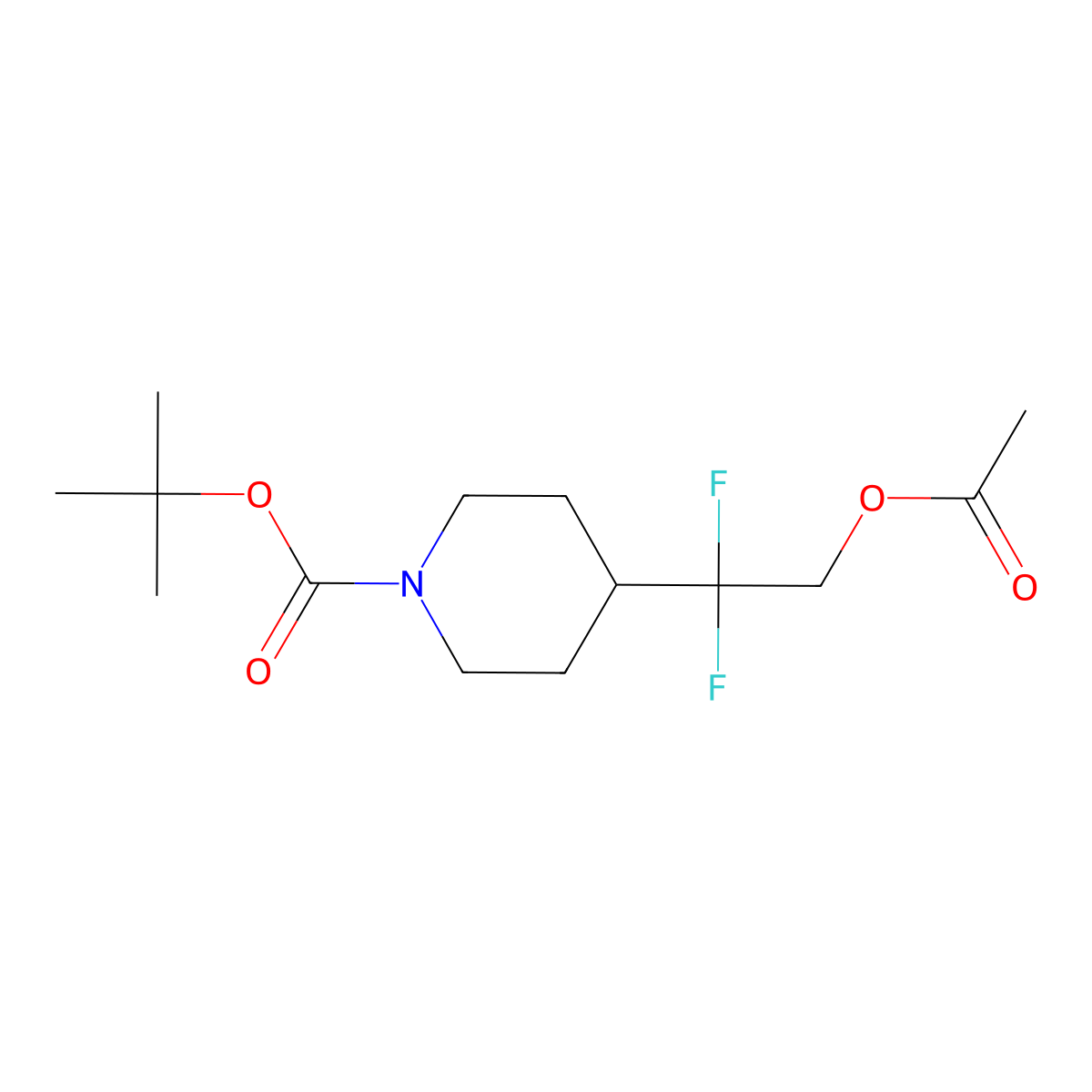 tert-butyl 4-(2-Acetoxy-1,1-difluoroethyl)piperidine-1-carboxylate molecular structure, CAS 1864073-07-3