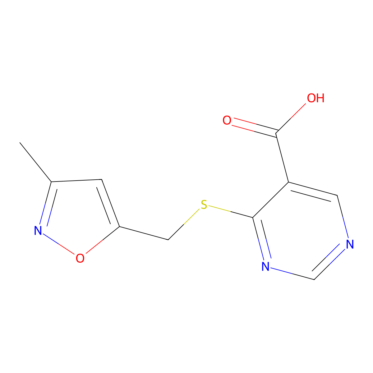 4-{[(3-Methyl-1,2-oxazol-5-yl)methyl]sulfanyl}pyrimidine-5-carboxylic acid molecular structure, CAS 1864073-32-4