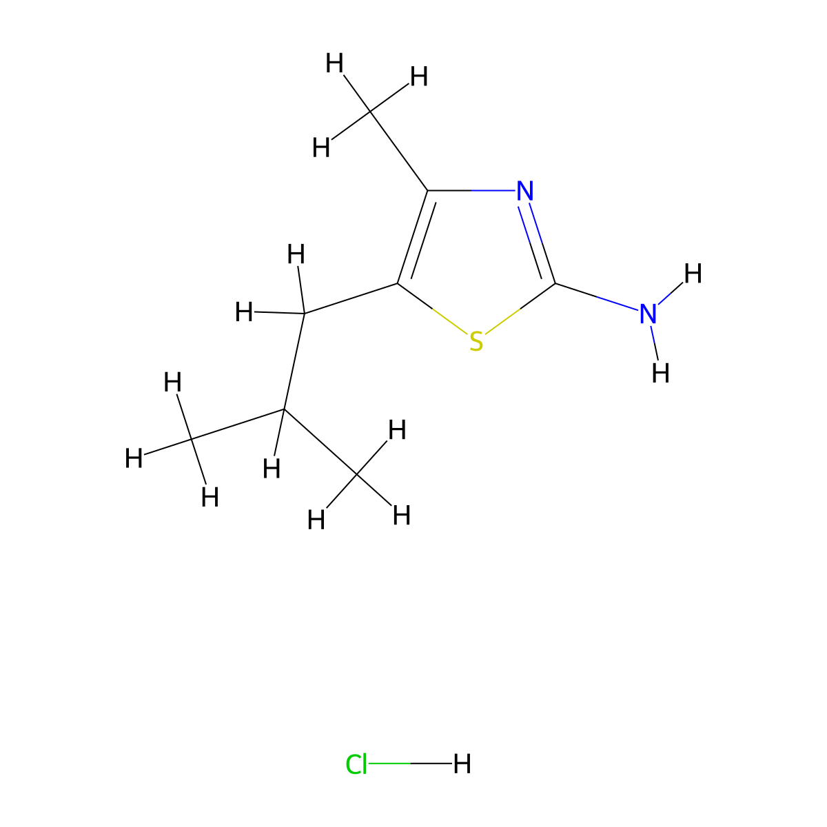 4-Methyl-5-(2-methylpropyl)-1,3-thiazol-2-amine hydrochloride molecular structure, CAS 1864073-70-0