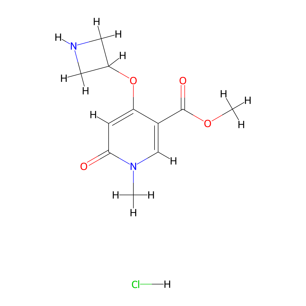 Methyl 4-(azetidin-3-yloxy)-1-methyl-6-oxo-1,6-dihydropyridine-3-carboxylate hydrochloride molecular structure, CAS 1864074-79-2
