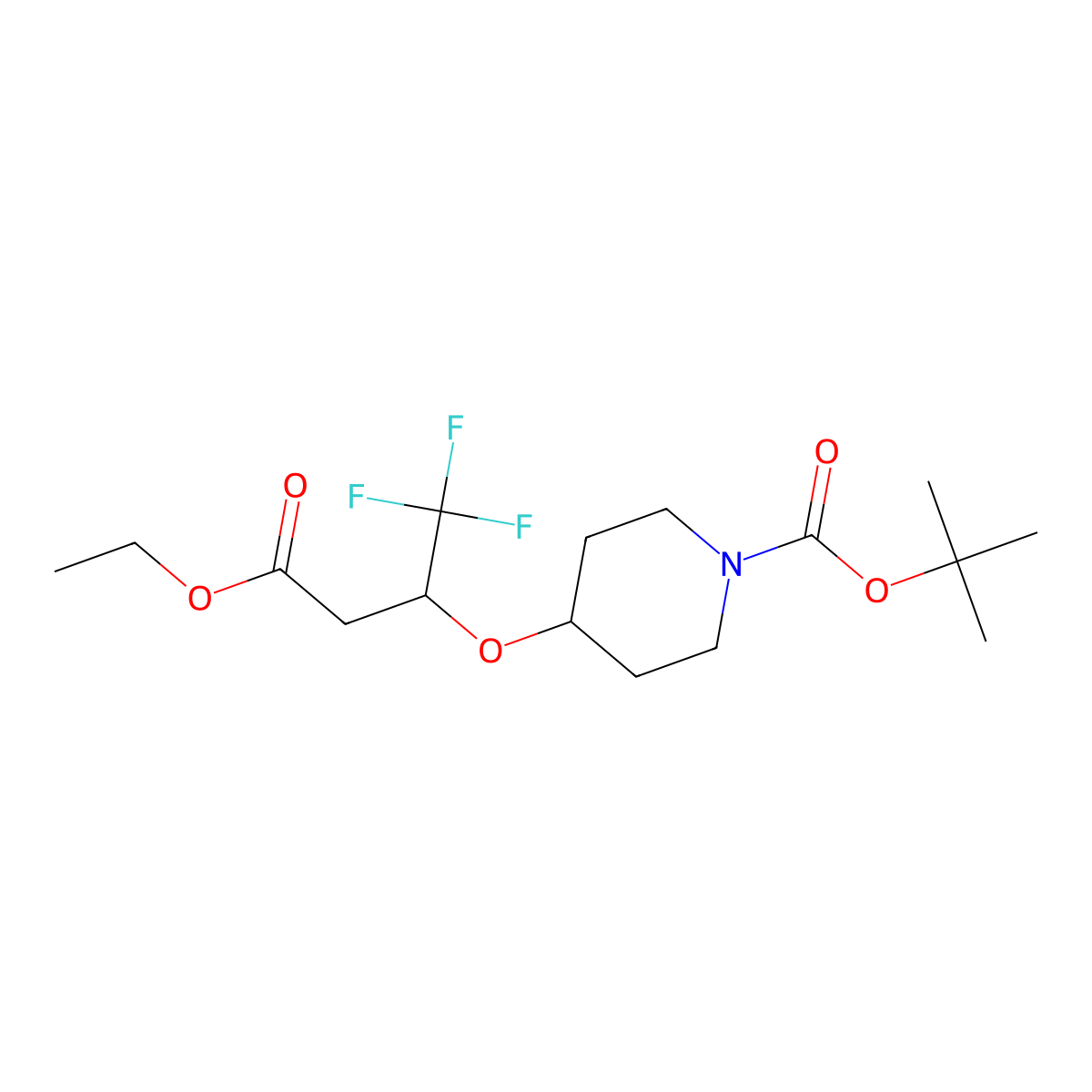 tert-butyl 4-(4-Ethoxy-1,1,1-trifluoro-4-oxobutan-2-yloxy)piperidine-1-carboxylate molecular structure, CAS 1864074-89-4