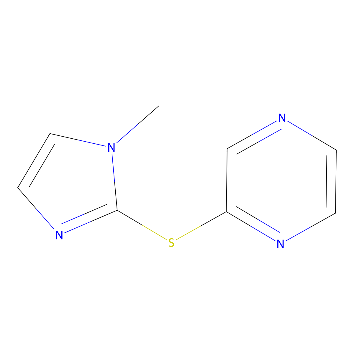 2-[(1-methyl-1H-imidazol-2-yl)sulfanyl]pyrazine molecular structure, CAS 1864112-37-7