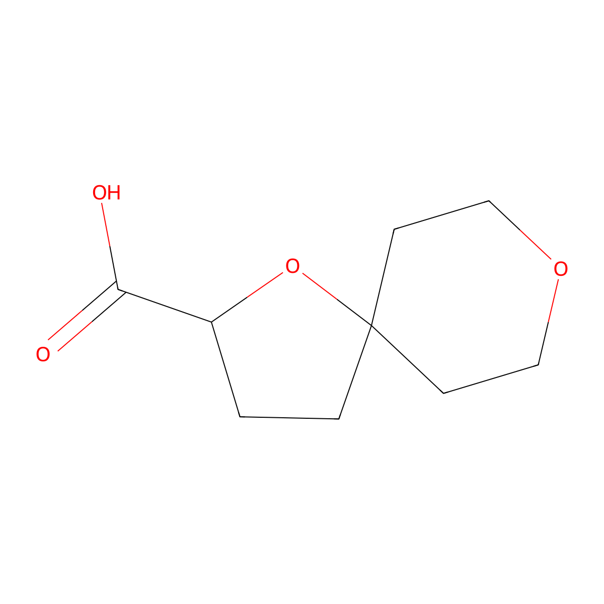 1,8-Dioxaspiro(4.5)decane-2-carboxylic acid molecular structure, CAS 1864142-23-3