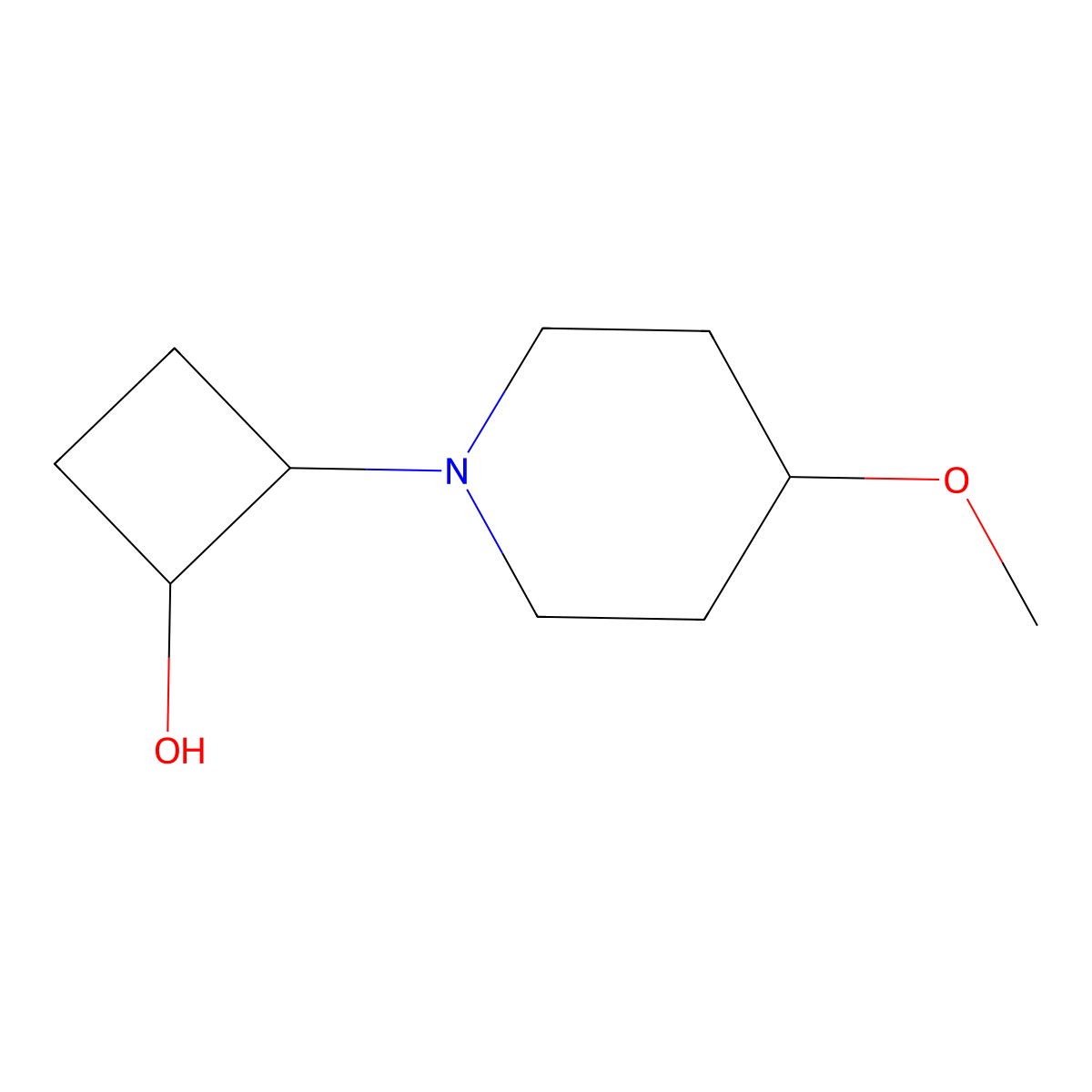 2-(4-Methoxypiperidin-1-yl)cyclobutan-1-ol molecular structure, CAS 1864178-85-7