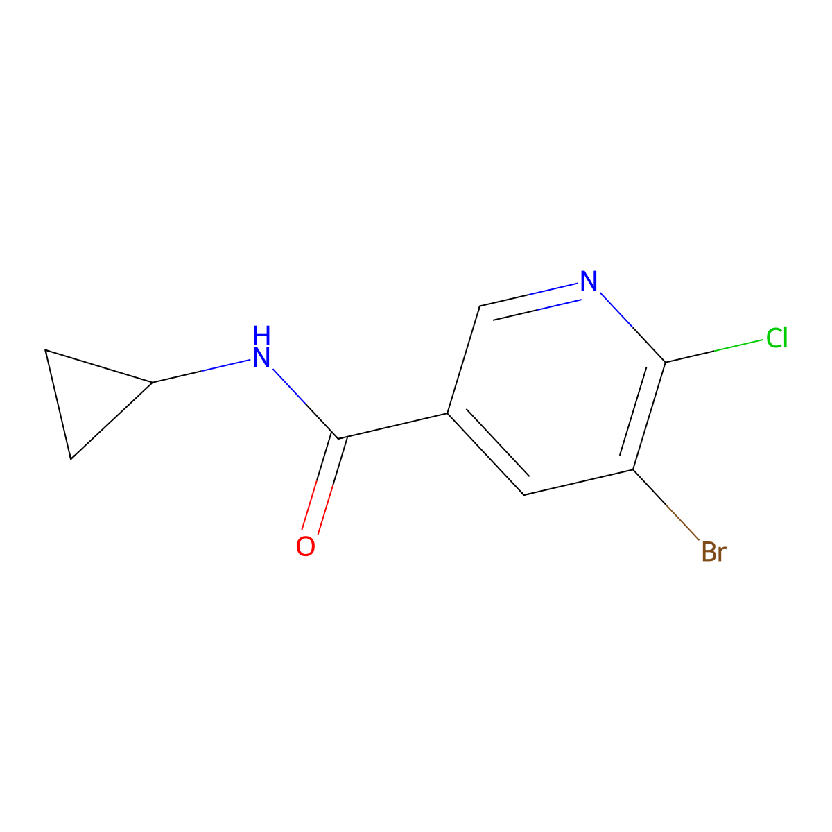 5-Bromo-6-chloro-N-cyclopropylpyridine-3-carboxamide molecular structure, CAS 1864195-42-5