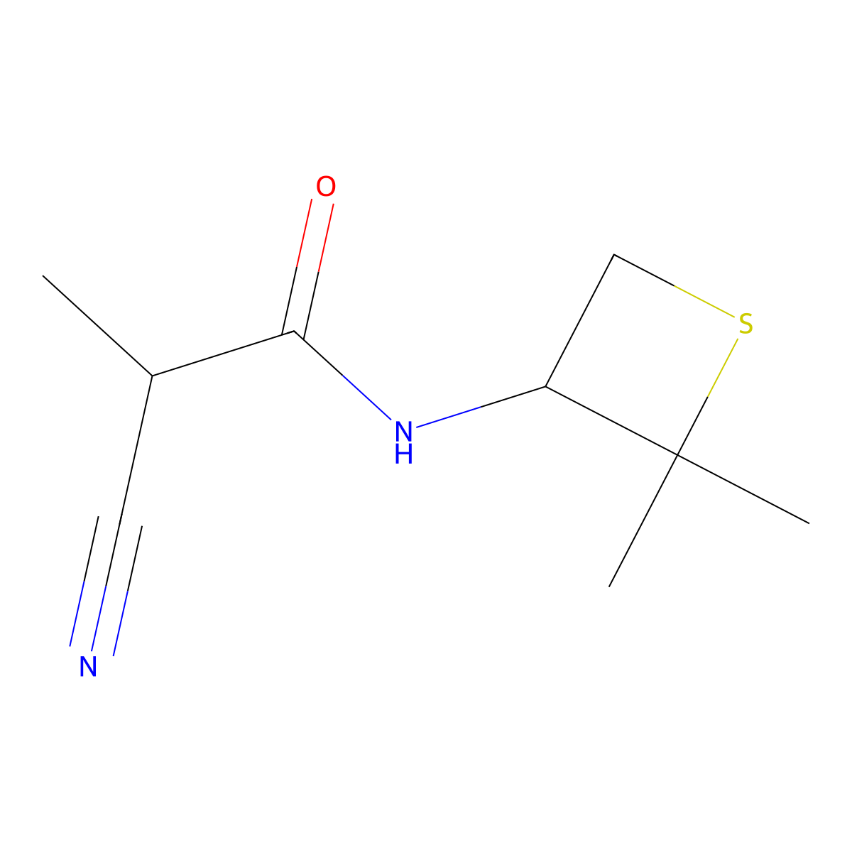 2-Cyano-N-(2,2-dimethylthietan-3-yl)propanamide molecular structure, CAS 1864279-08-2