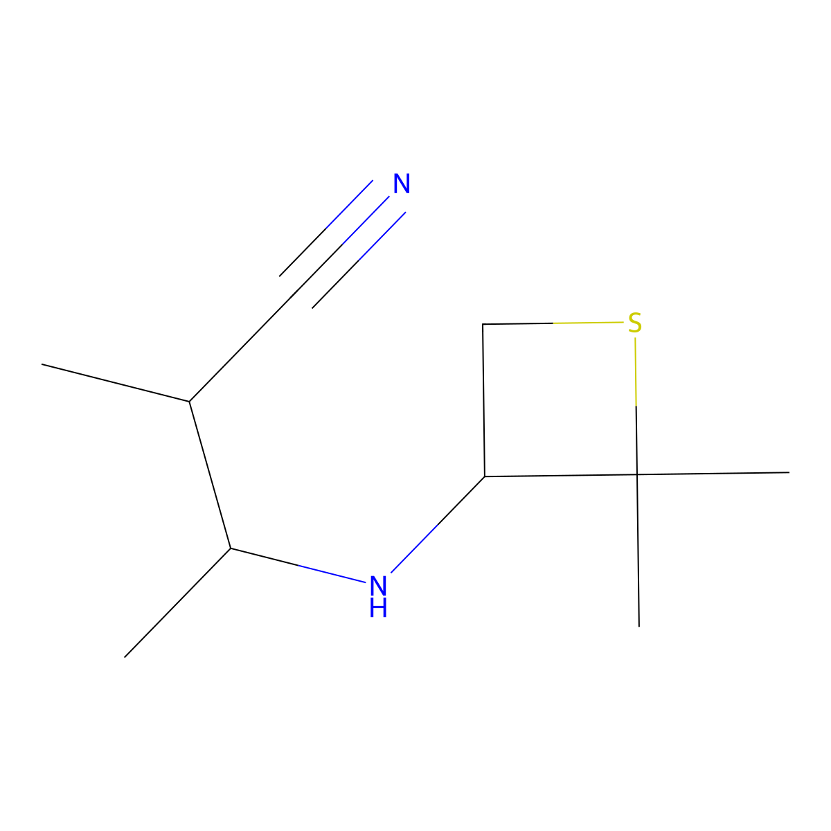 3-((2,2-Dimethylthietan-3-yl)amino)-2-methylbutanenitrile molecular structure, CAS 1864287-68-2
