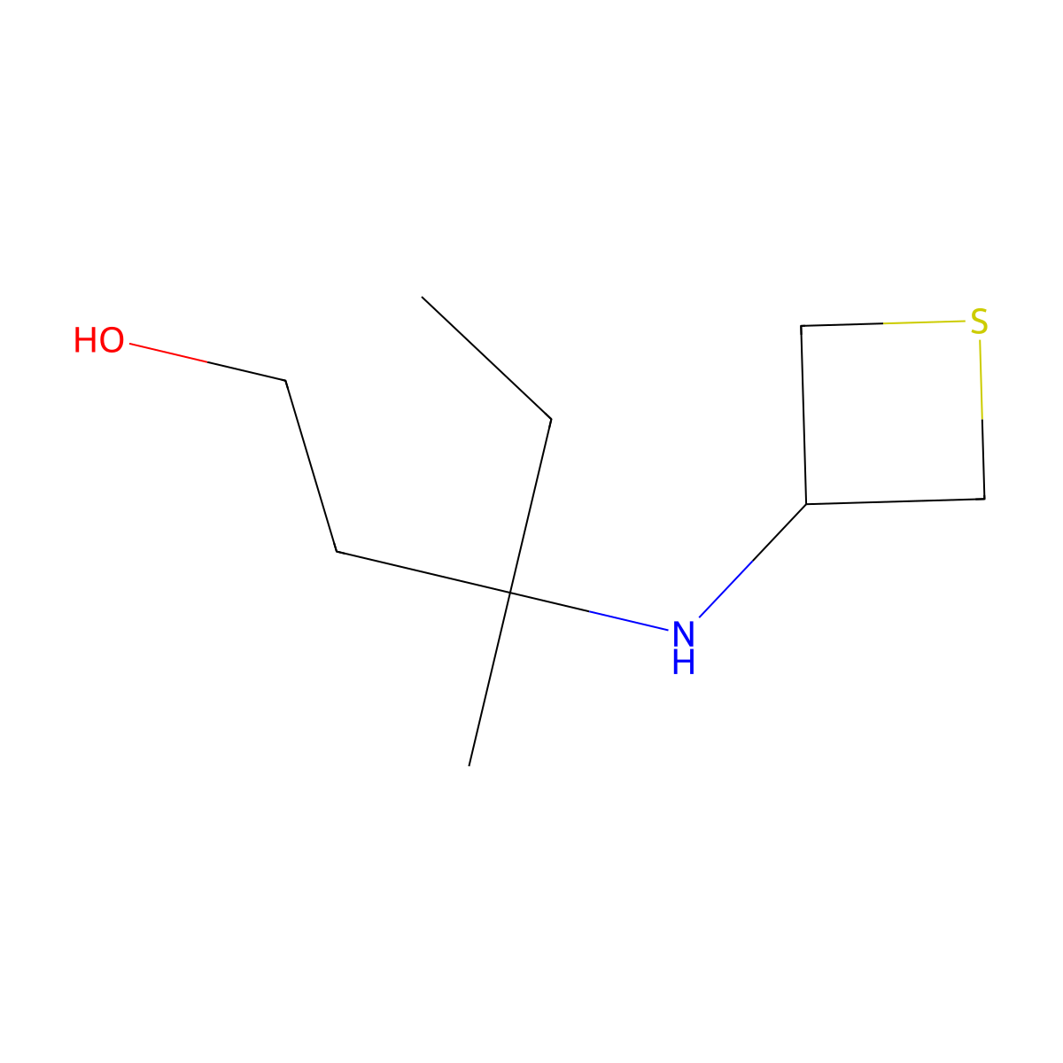 3-Methyl-3-(thietan-3-ylamino)pentan-1-ol molecular structure, CAS 1864350-17-3
