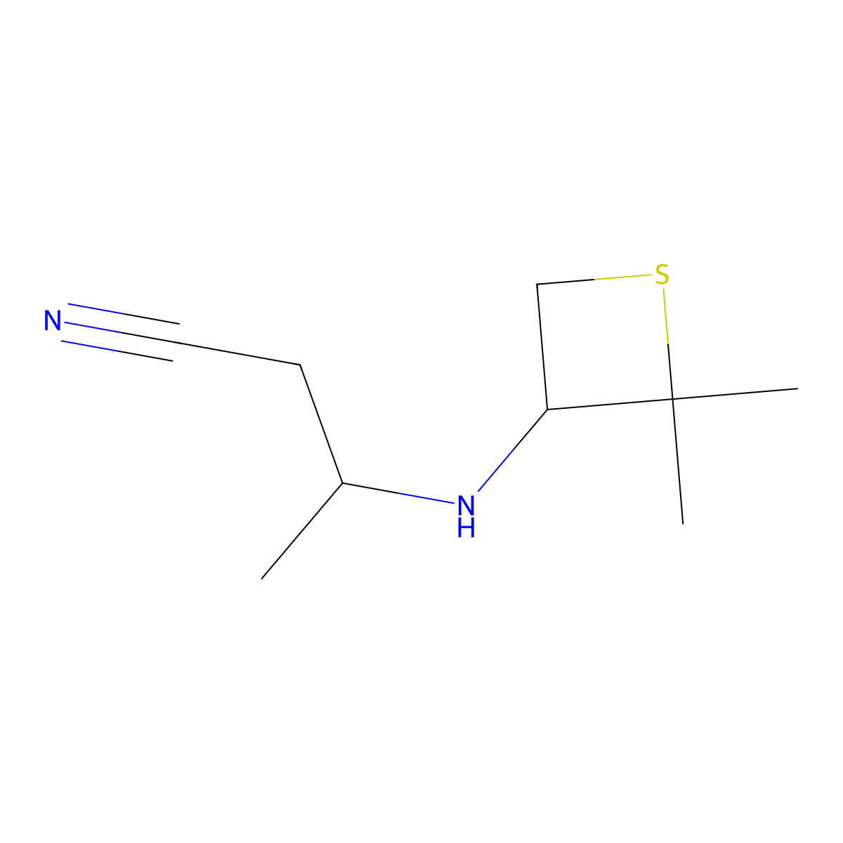 3-((2,2-Dimethylthietan-3-yl)amino)butanenitrile molecular structure, CAS 1864356-24-0
