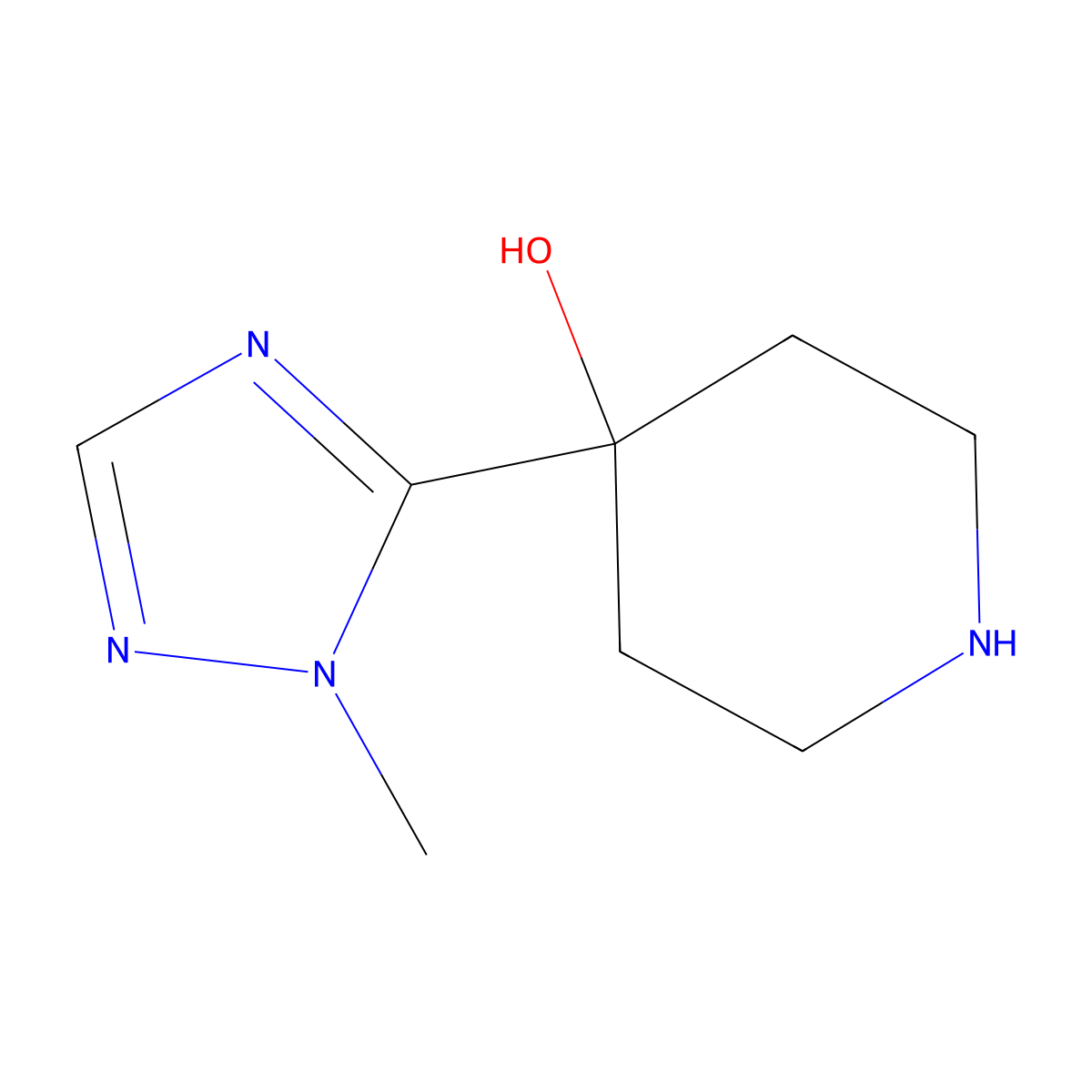 4-(1-Methyl-1H-1,2,4-triazol-5-yl)piperidin-4-ol molecular structure, CAS 1864387-46-1