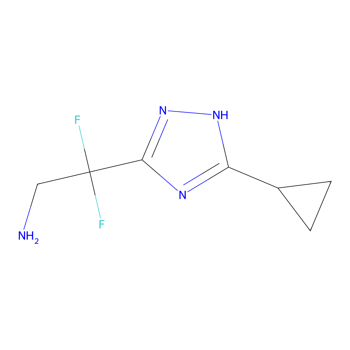 2-(5-cyclopropyl-1H-1,2,4-triazol-3-yl)-2,2-difluoroethan-1-amine molecular structure, CAS 1864424-94-1