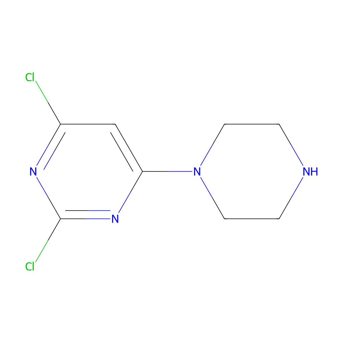 2,4-Dichloro-6-(piperazin-1-yl)pyrimidine molecular structure, CAS 1864449-09-1