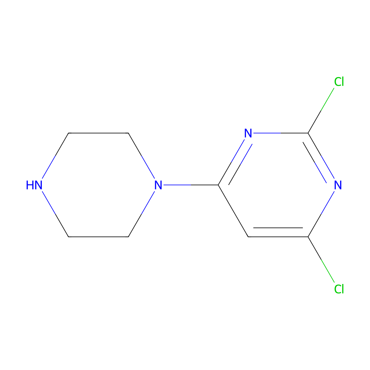 2,4-Dichloro-6-(piperazin-1-yl)pyrimidine molecular structure, CAS 1864449-09-1